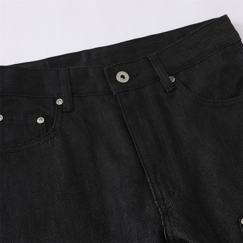 Black Baggy Flare Cargo Jeans – Wide Leg Denim with Rivet & Patch Detail