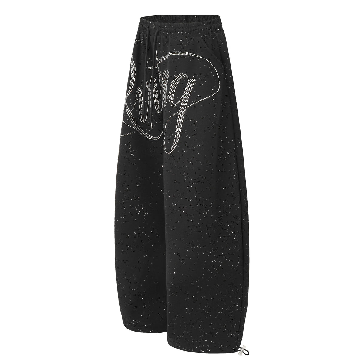 Wide-Leg Sweatpants with Rhinestone Script Lettering – Baggy Hip-Hop Style