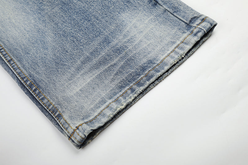 Jean baggy délavé clair – Pantalon droit en denim délavé, jambes larges et détails usés