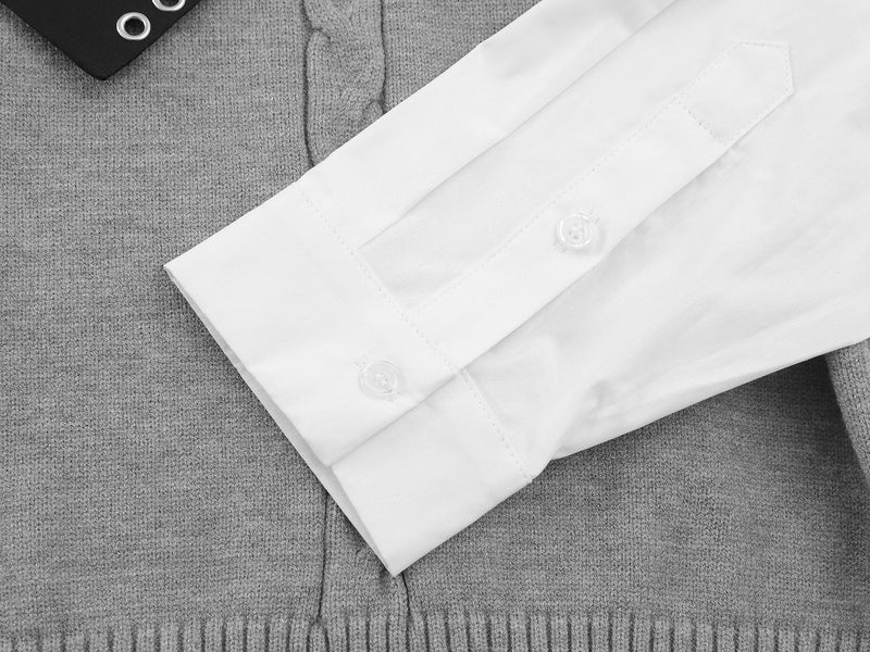 Cable Knit Sweater Vest Layered Shirt with Tie – Collegiate Preppy Style