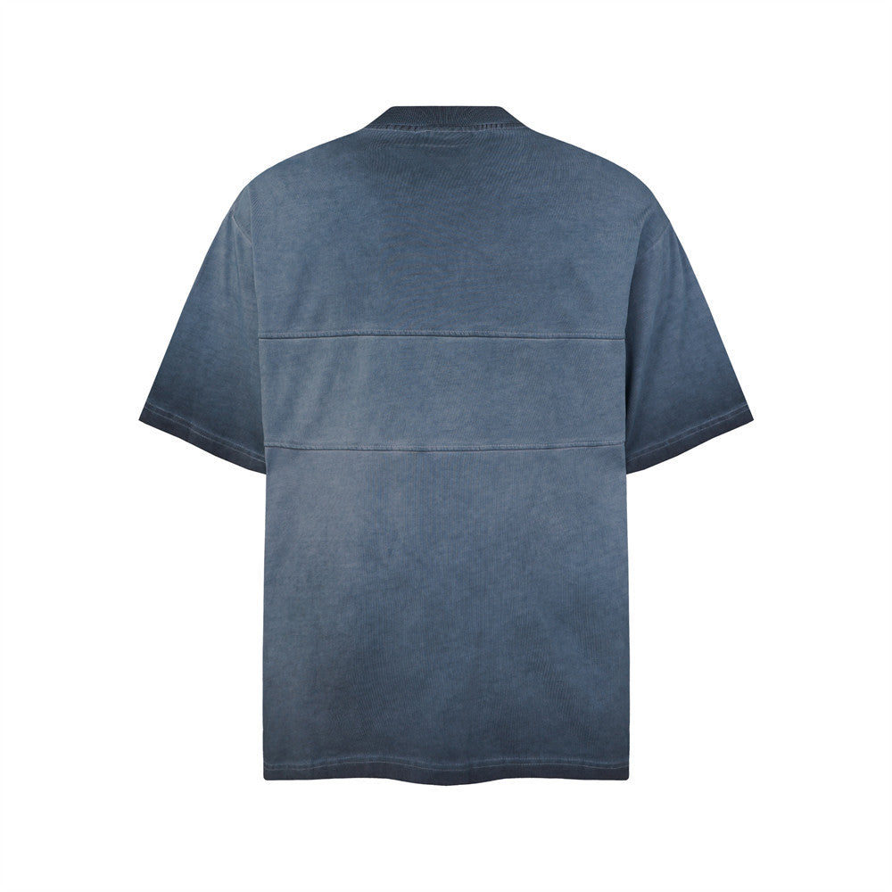 Acid Wash Oversized Henley T-Shirt with Dual Chest Pockets