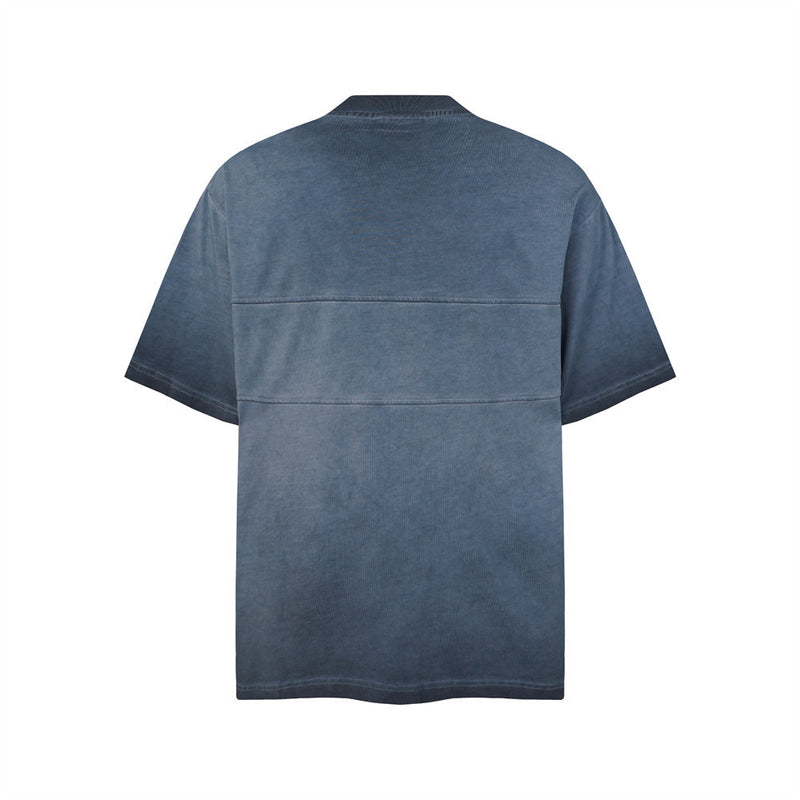 Acid Wash Oversized Henley T-Shirt with Dual Chest Pockets