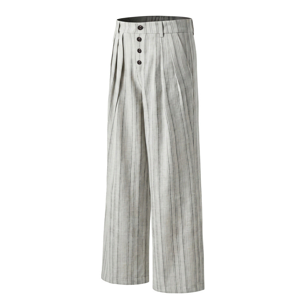 Pantalones de pierna ancha de rayas con pinzas – Corte relajado y cierre frontal de botones