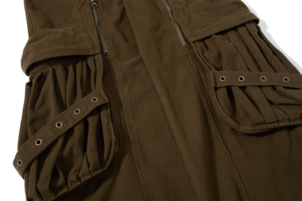 Men's Deconstructed Flare Cargo Pants with Ruched Pockets & Zip Detail