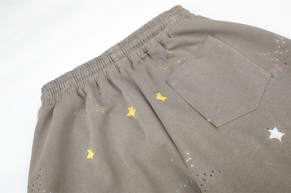 Colorful Star Print Wide-Leg Sweatpants – Relaxed Fit Curved Hem Casual Pants