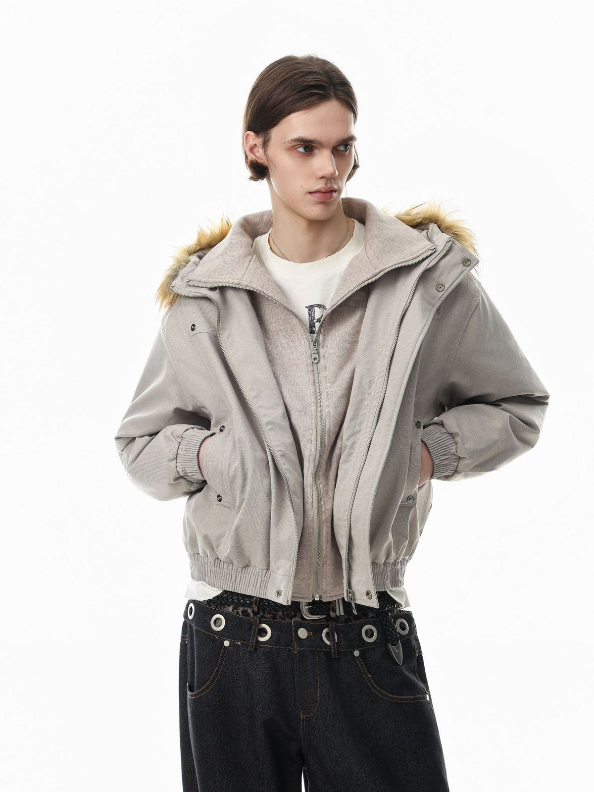 Fur Collar Padded Bomber Jacket – Vintage American Streetwear Winter Coat