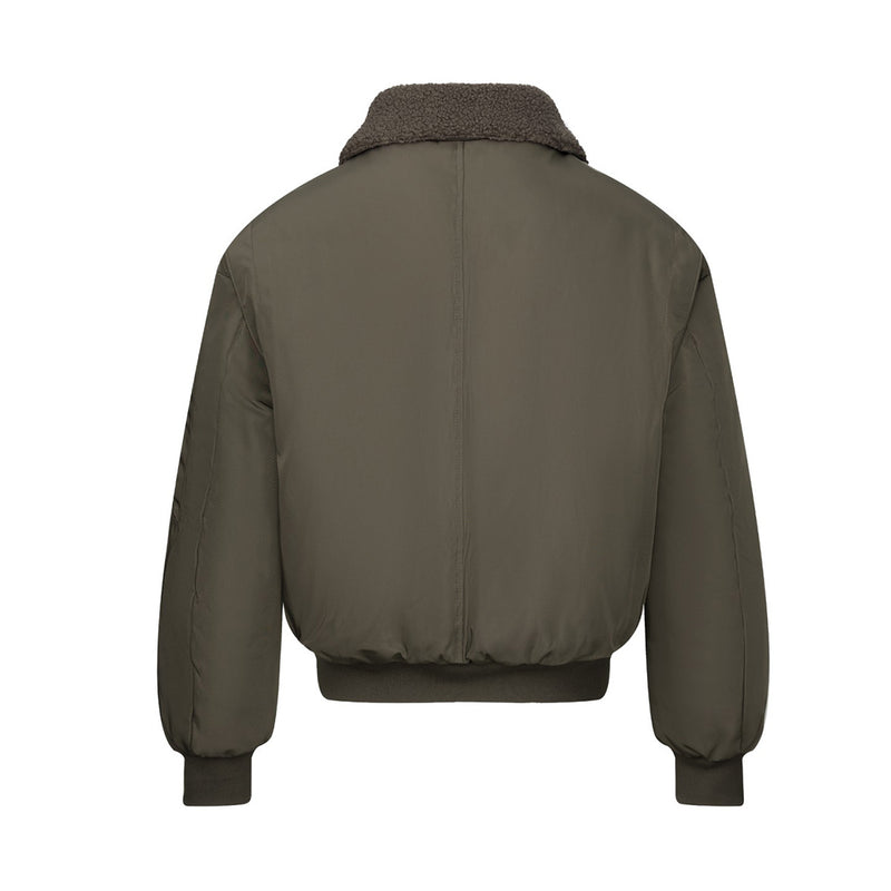 Sherpa Collar Padded Bomber Jacket – Olive Green / Black