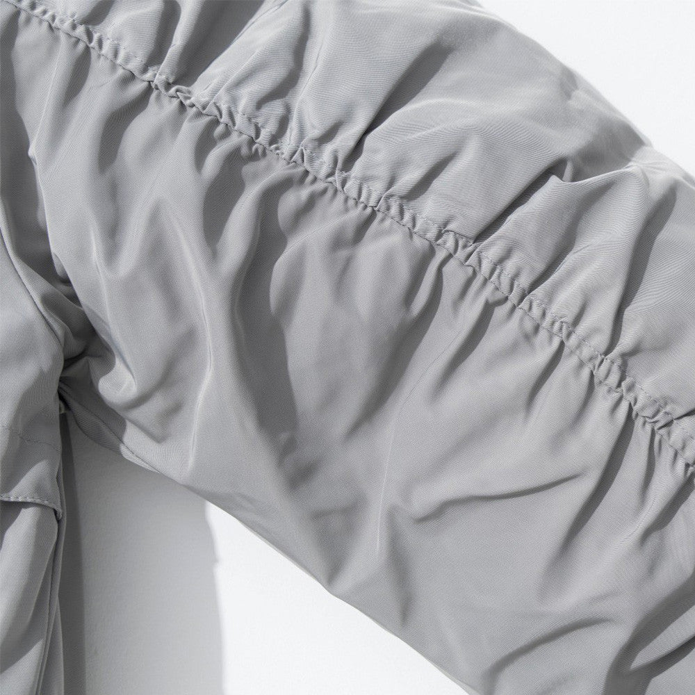 Men's Oversized Padded Bomber Jacket with Ruched Sleeves & Multi-Zip Detail