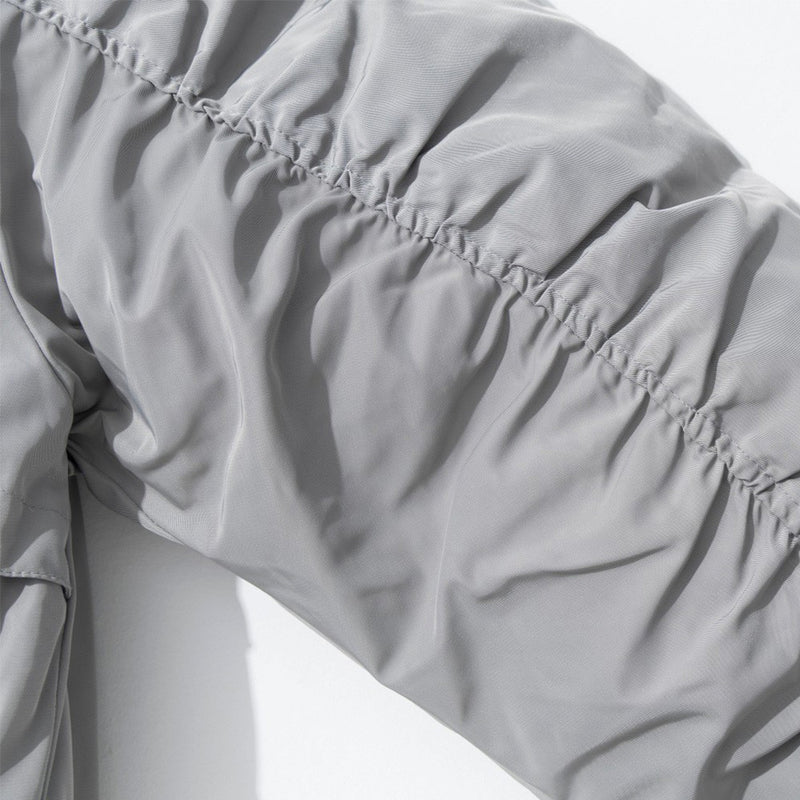 Men's Oversized Padded Bomber Jacket with Ruched Sleeves & Multi-Zip Detail