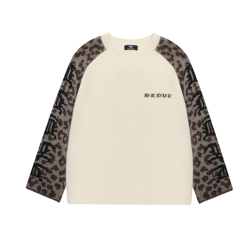 Leopard Print Raglan Knit Sweater – American Vintage Streetwear Crewneck