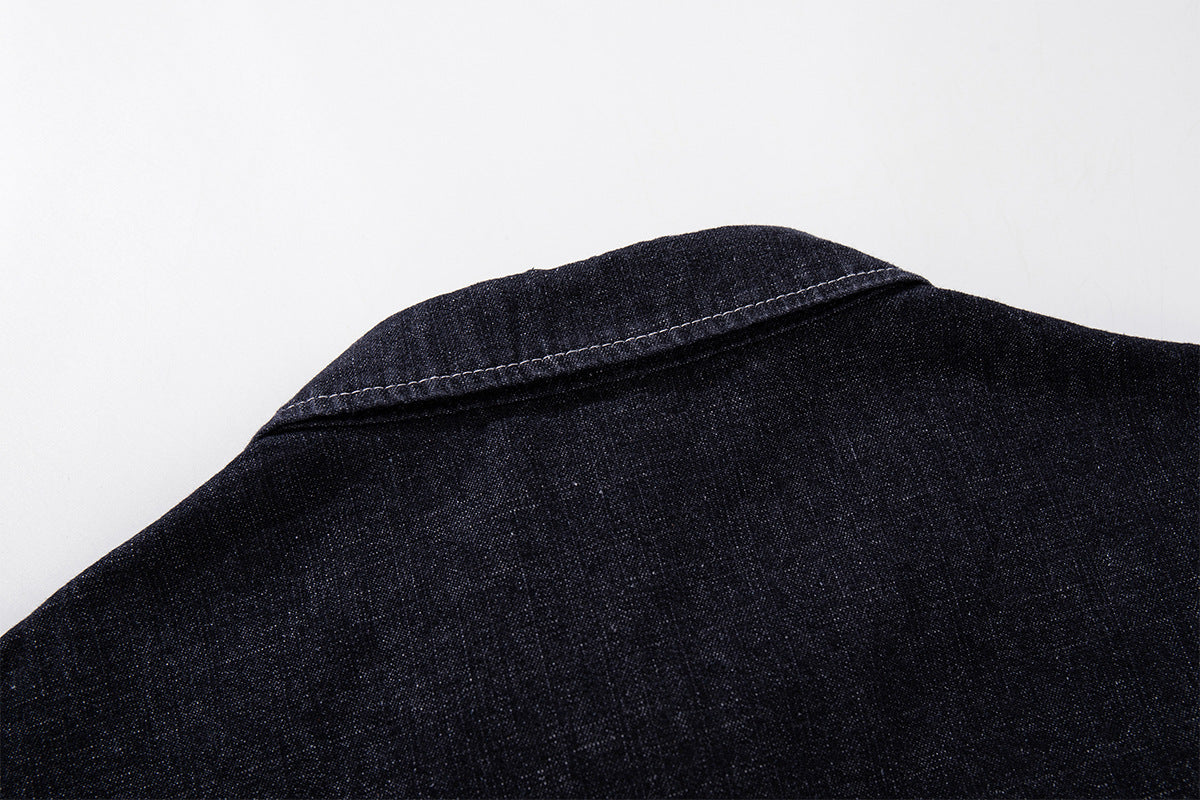 Ensemble veste et pantalon en jean – Veste boxy en denim indigo foncé asymétrique