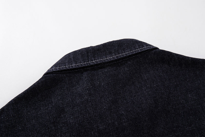 Ensemble veste et pantalon en jean – Veste boxy en denim indigo foncé asymétrique