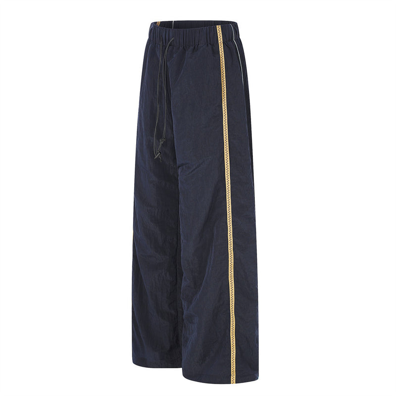 Wide-Leg Track Pants with Gold Side Stripe and Drawstring Waist