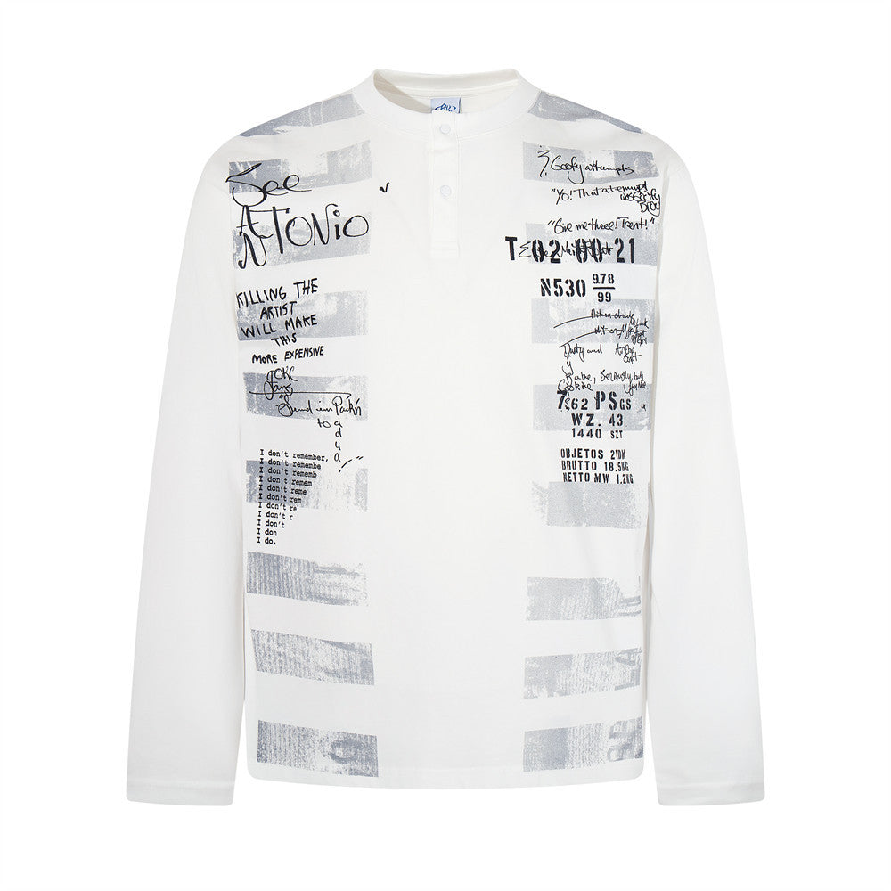 Men's Black and White Striped Graphic Long-Sleeve Shirt – Relaxed Fit