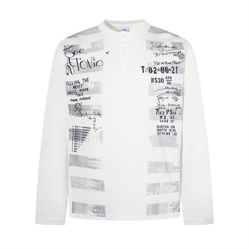 Men's Black and White Striped Graphic Long-Sleeve Shirt – Relaxed Fit
