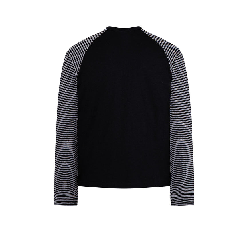 Long Sleeve Raglan Shirt – Rock 'N Roll Graphic, Black & White Striped Sleeves