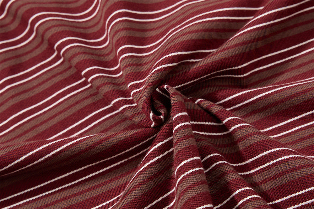 Striped Long-Sleeve Polo Shirt – Retro Oversized Fit with Contrast Collar