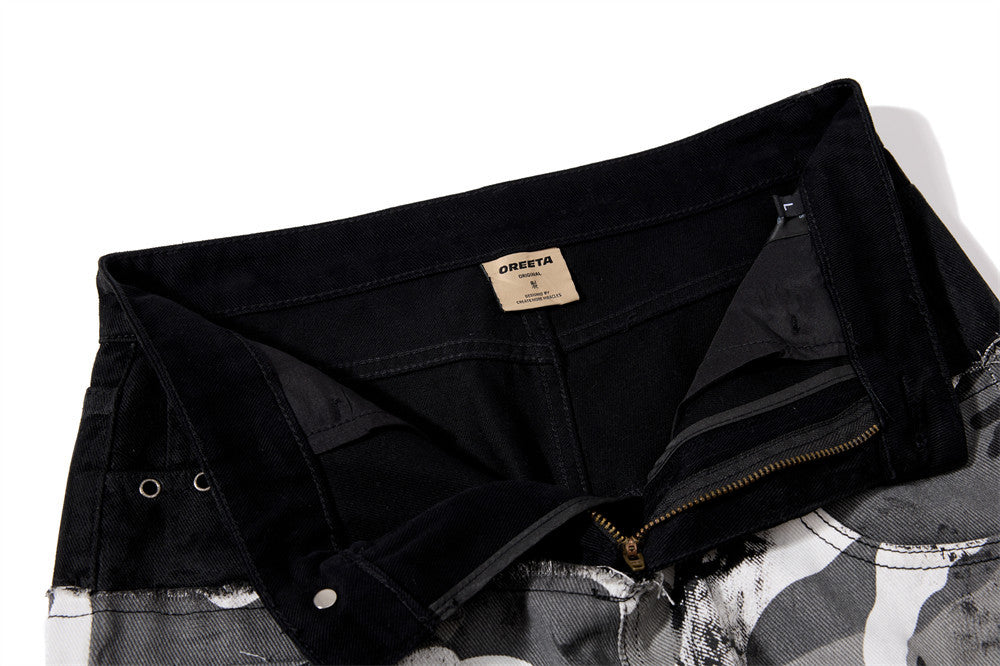 Men's Bell Bottom Pants – Colorblock Camo Punk Flare Trousers with Strap Detail