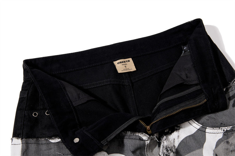 Men's Bell Bottom Pants – Colorblock Camo Punk Flare Trousers with Strap Detail