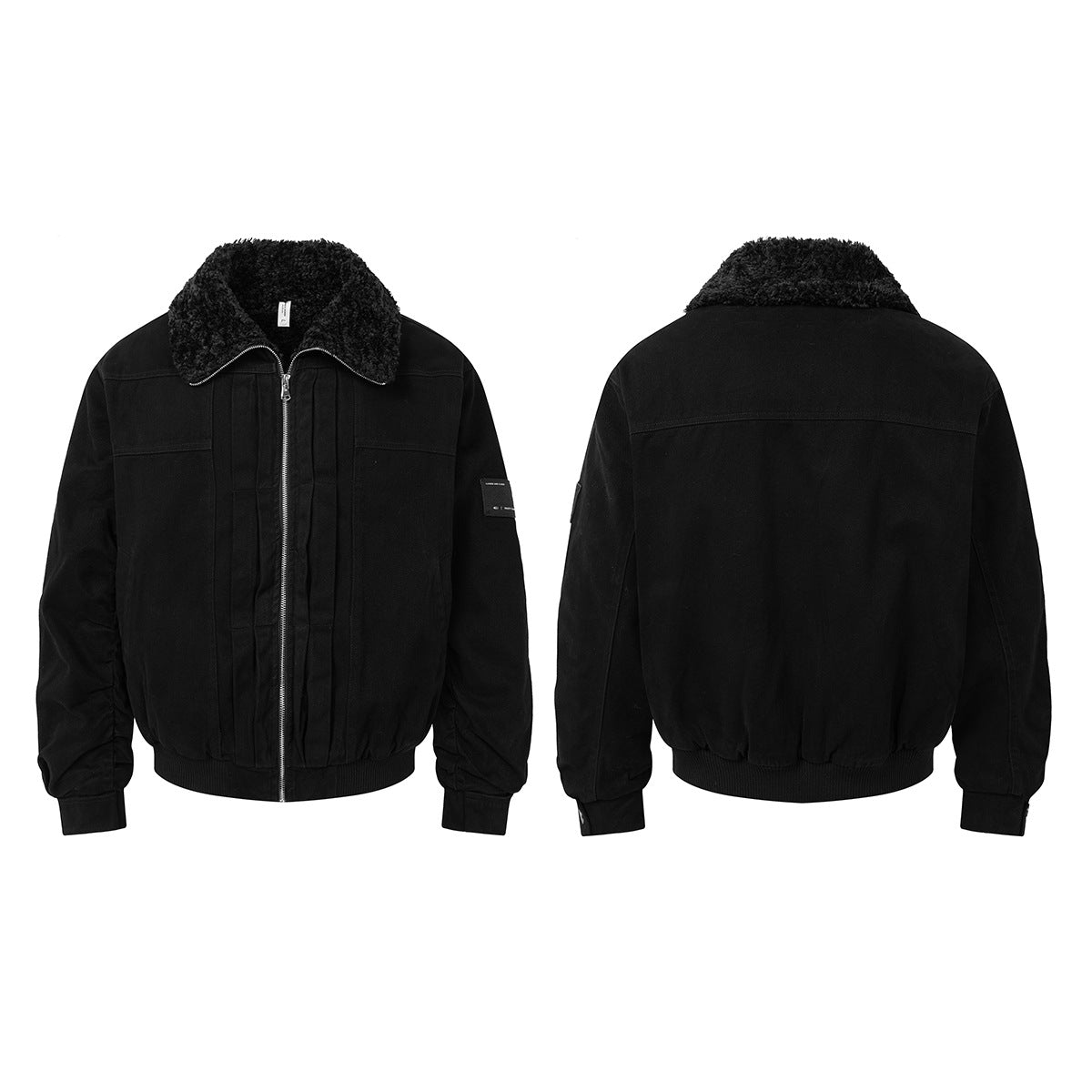 Retro Washed Cotton Bomber Jacket with Sherpa Collar