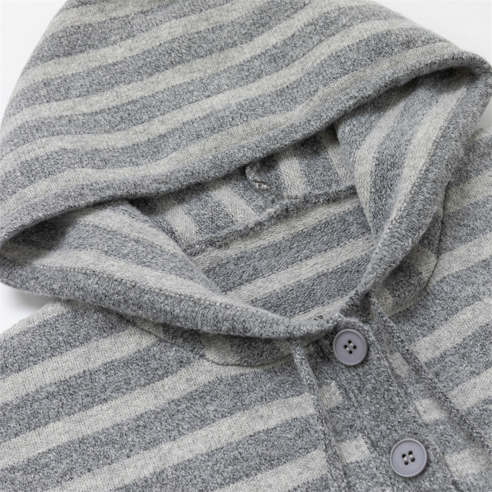 Striped Hooded Knit Cardigan Sweater – Relaxed Fit Button-Front
