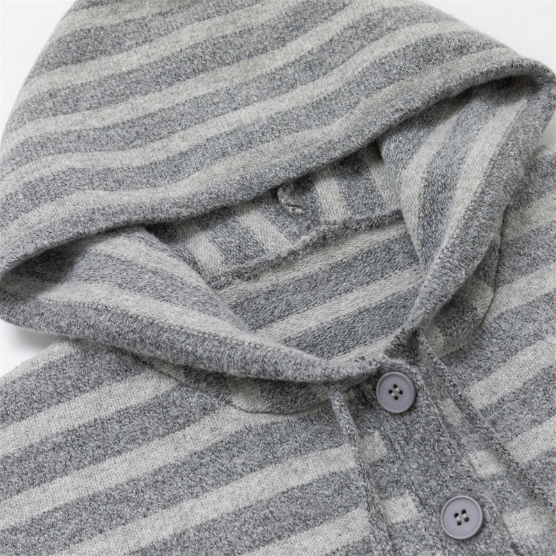 Striped Hooded Knit Cardigan Sweater – Relaxed Fit Button-Front