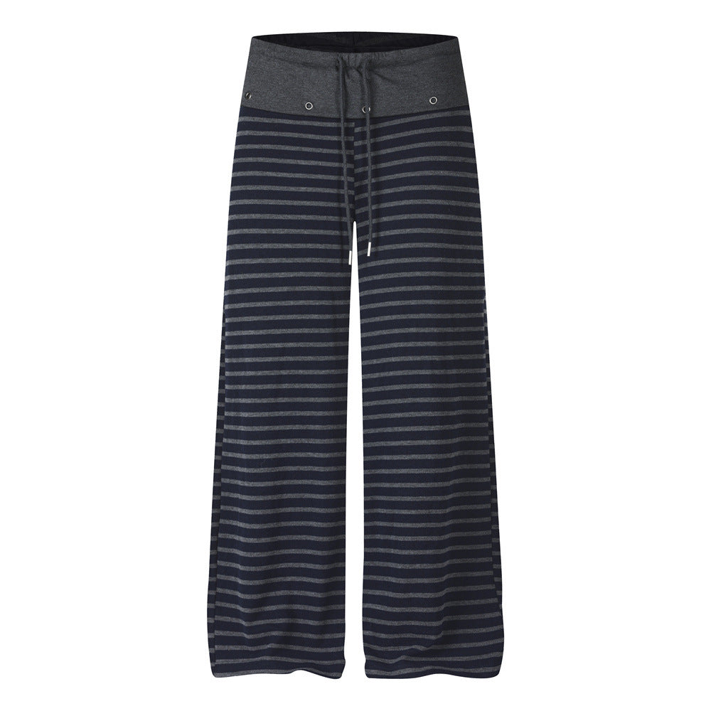 Wide-Leg Striped Pants with Colorblock Waistband – Men's Relaxed Fit