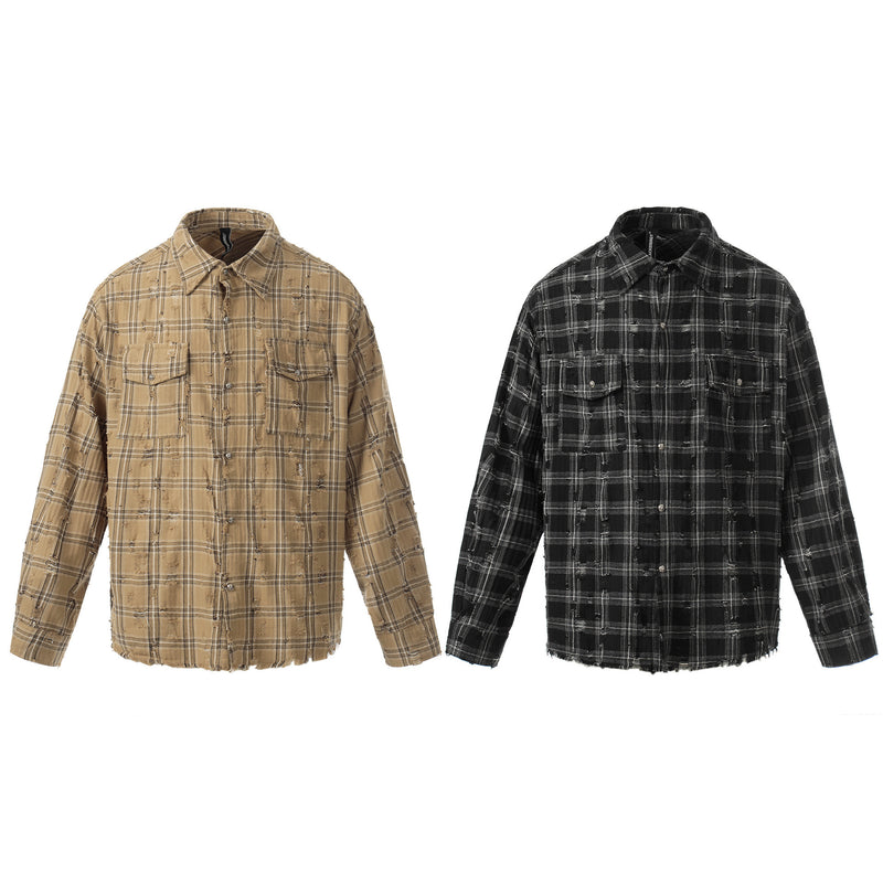 Surchemise en flanelle à carreaux délavée et usée – Veste-chemise vintage à manches longues