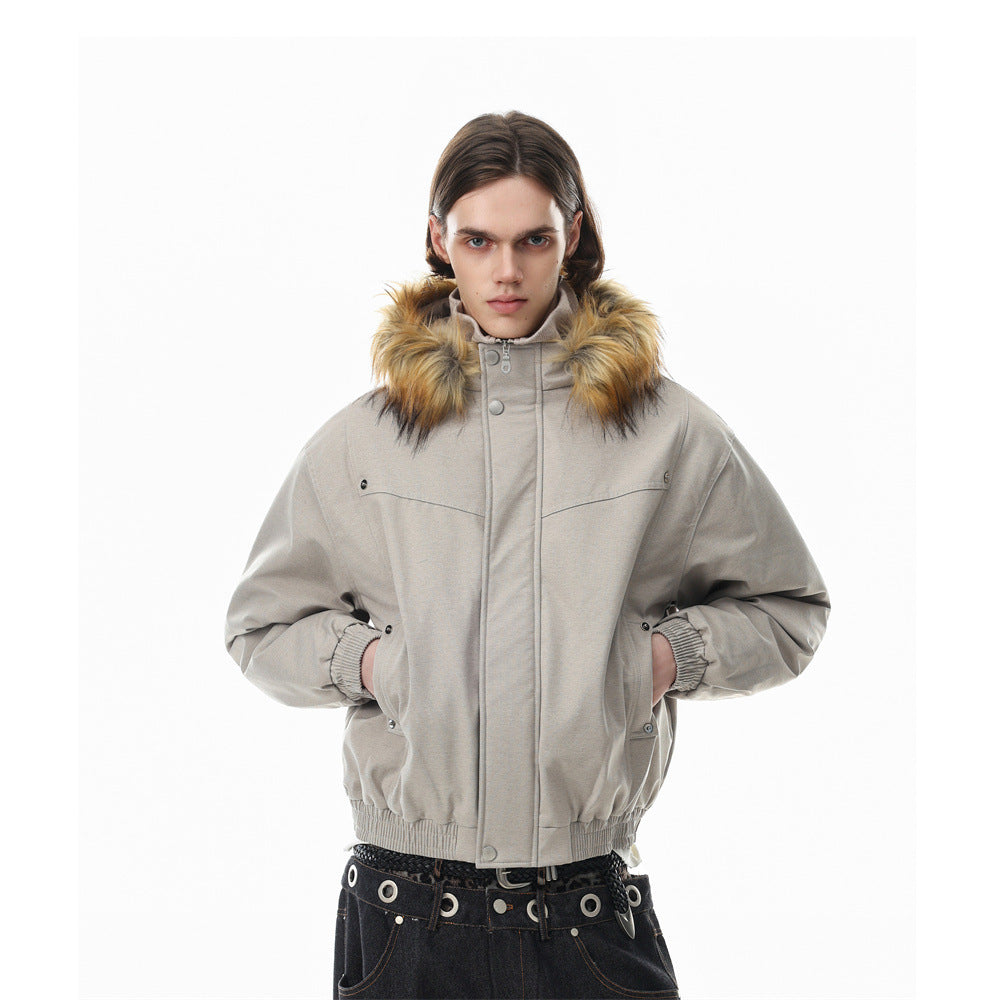 Pufferjacke mit Kunstfellbesatz und Lagenoptik – Übergroßer Wintermantel für Herren