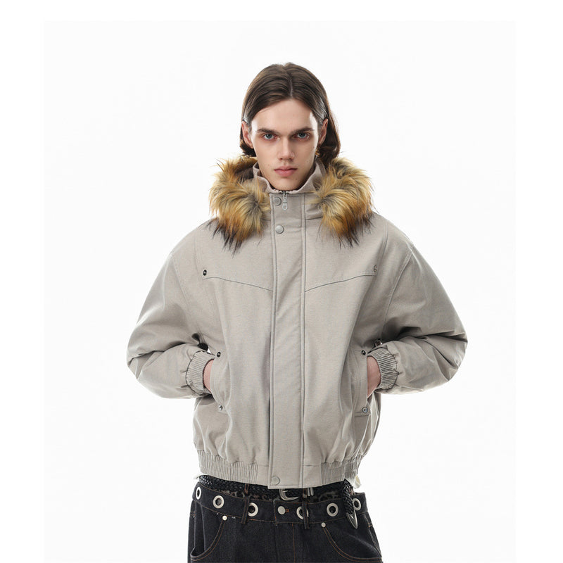 Pufferjacke mit Kunstfellbesatz und Lagenoptik – Übergroßer Wintermantel für Herren