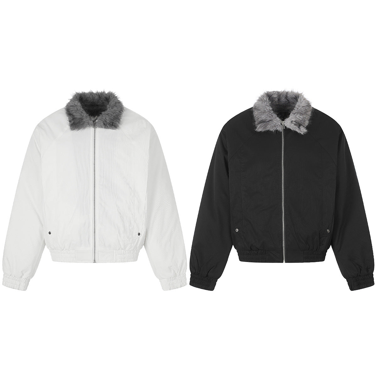 Faux Fur Collar Padded Bomber Jacket – Oversized Flight Jacket
