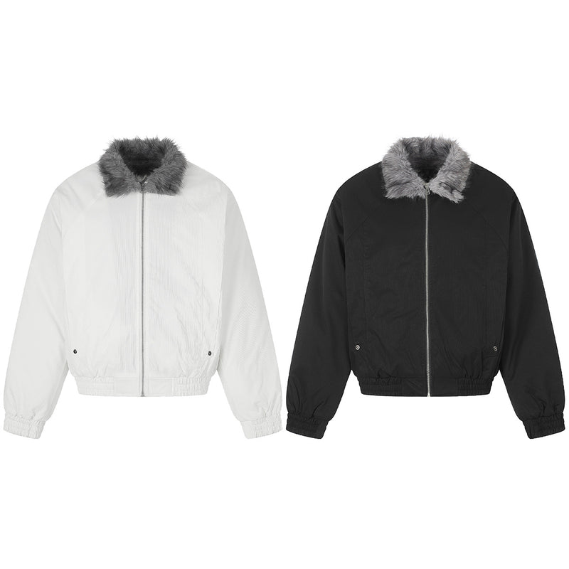 Faux Fur Collar Padded Bomber Jacket – Oversized Flight Jacket