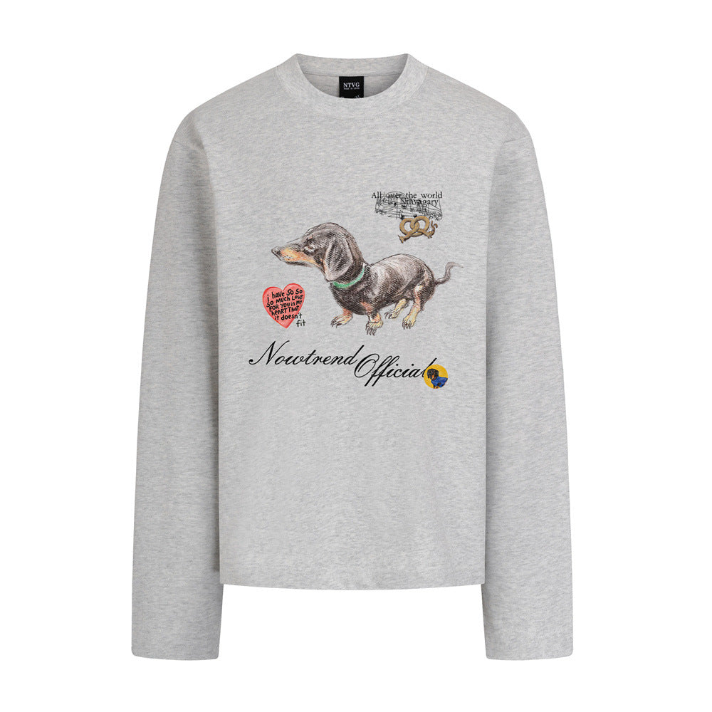 Men's Graphic Long Sleeve Shirt – Dachshund Print Crew Neck Cotton Tee