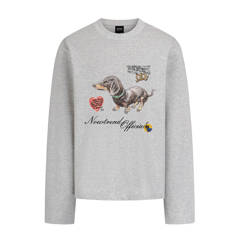 Men's Graphic Long Sleeve Shirt – Dachshund Print Crew Neck Cotton Tee