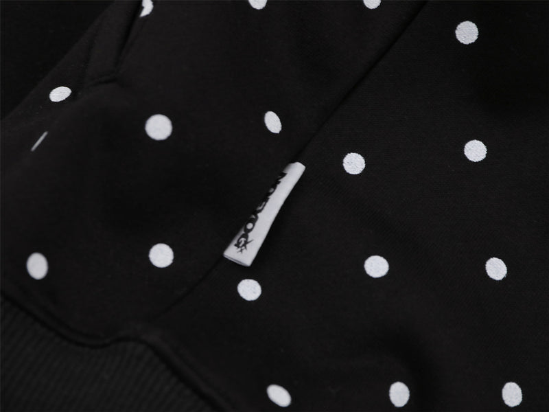 Polka Dot Zip-Up Hoodie with 3D Cat Patch & Star Embroidery – Oversized Unisex