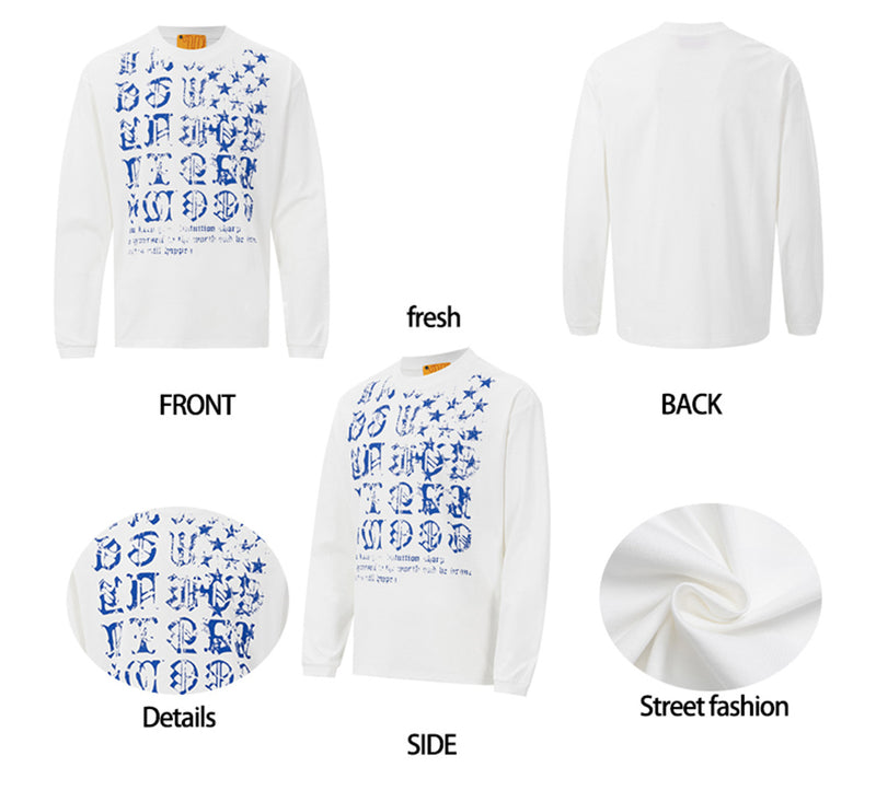 T-shirt manches longues à imprimé lettres gothiques – Col rond streetwear américain vintage
