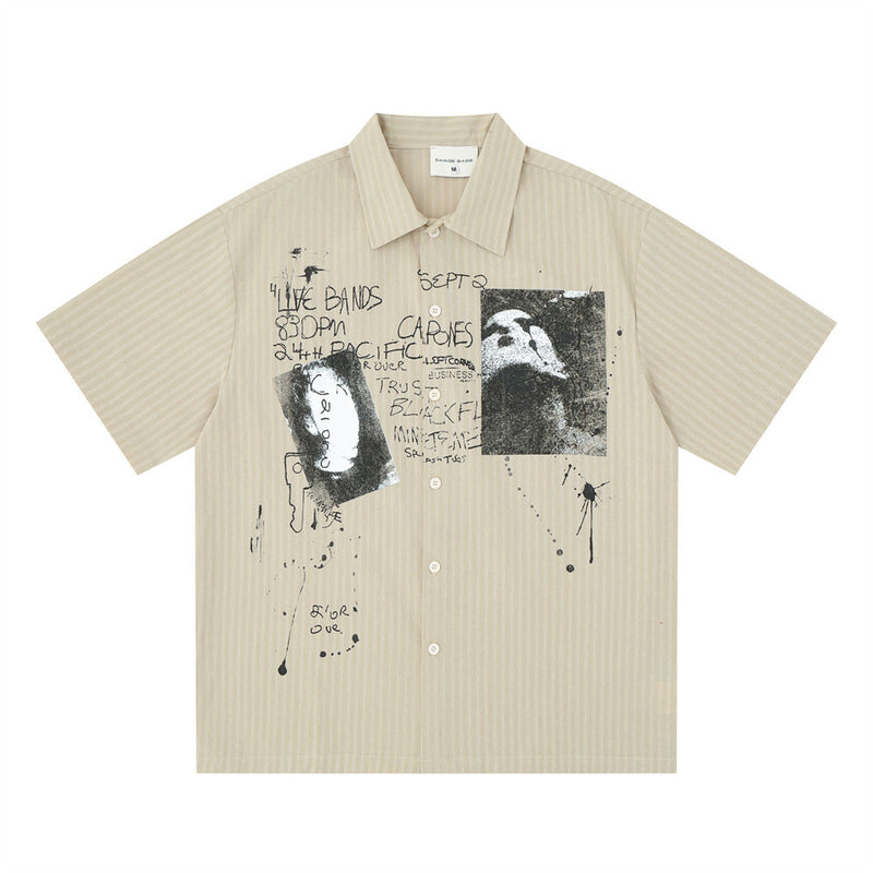 Striped Button-Up Shirt Men – Abstract Graffiti Ink Splash Short Sleeve