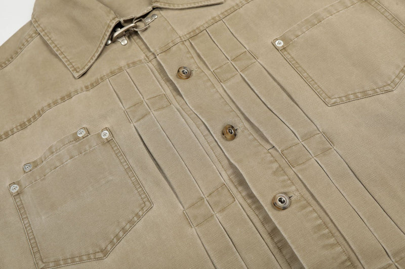 Veste en jean délavée vintage à clips mousqueton – Style trucker workwear