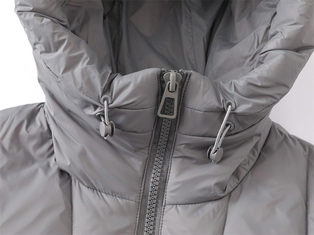 Oversized Hooded Puffer Jacket – Full-Zip Quilted Down Coat in Grey