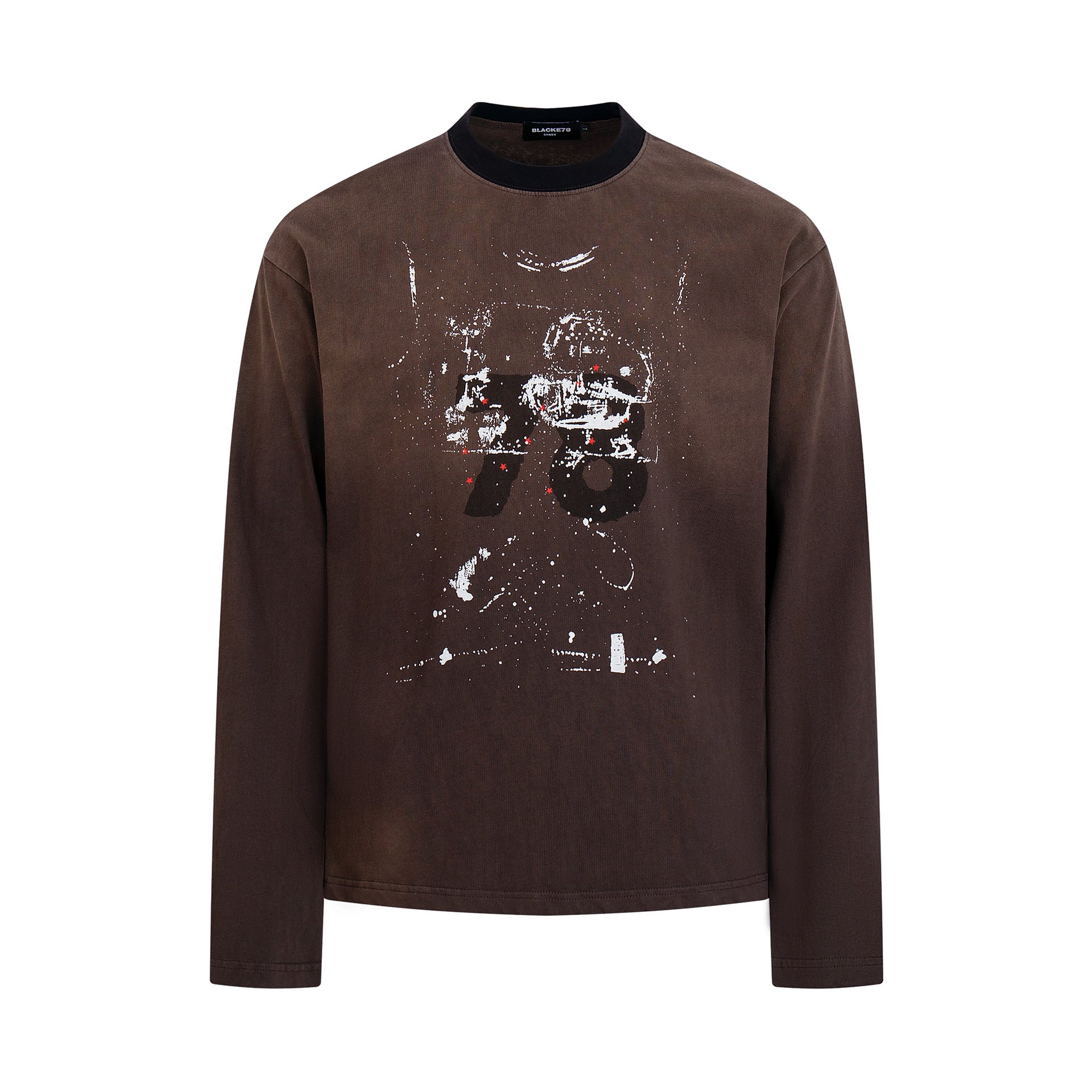 T-shirt à manches longues et col rond BLACK78, motif graffiti vintage délavé, coloris gris et marron