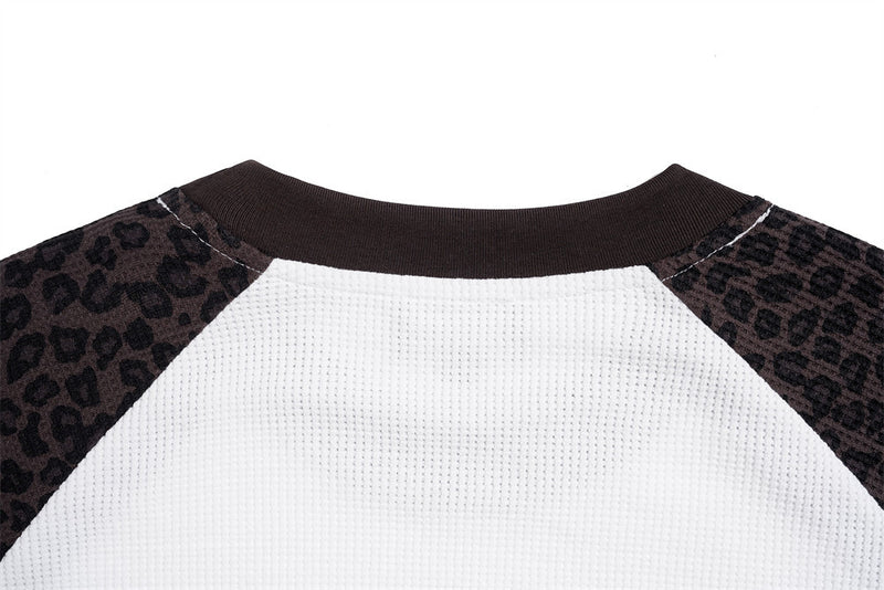 Men's Leopard Print Raglan Long Sleeve Waffle Shirt – Gothic Letter Graphic