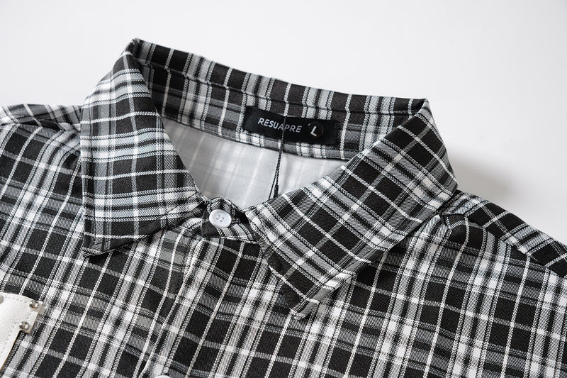Designer Long Sleeve Shirt – Plaid Studded 'LUCK' Star Graphic, Relaxed Fit
