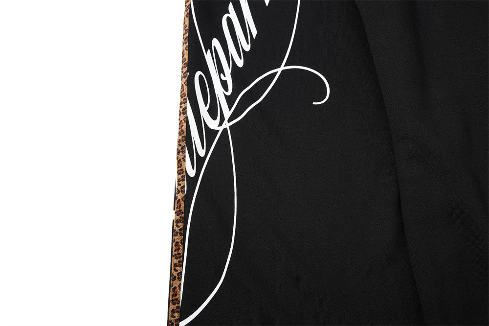 Wide-Leg Sweatpants with Leopard Side Tape & Script Print – Men's Streetwear