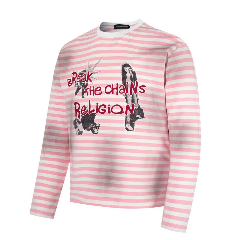 Striped Long-Sleeve Tee with Punk Graphic Print – Relaxed Fit