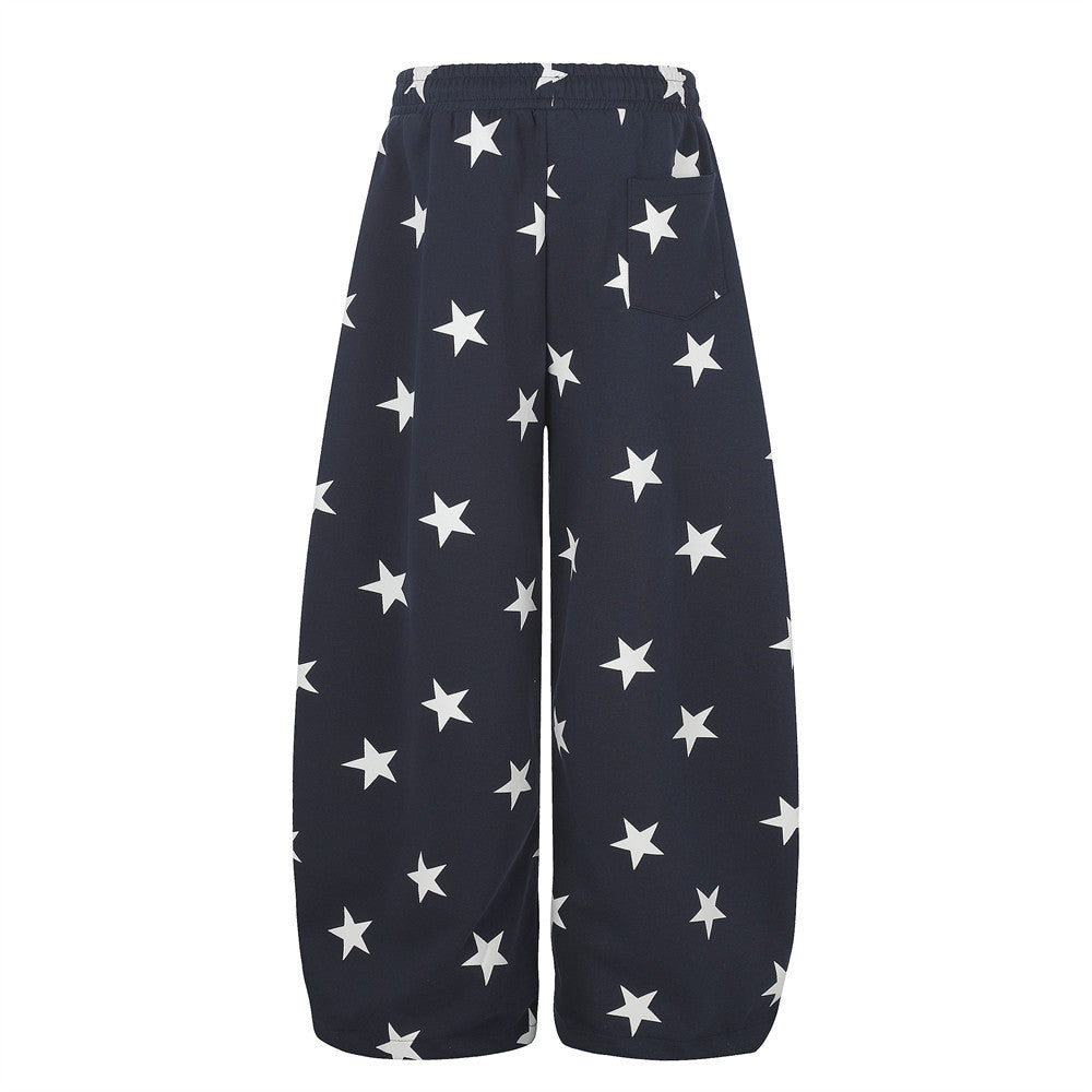 Star Print Wide-Leg Sweatpants – Oversized Pleated Streetwear Joggers