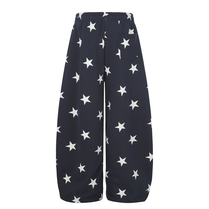 Star Print Wide-Leg Sweatpants – Oversized Pleated Streetwear Joggers