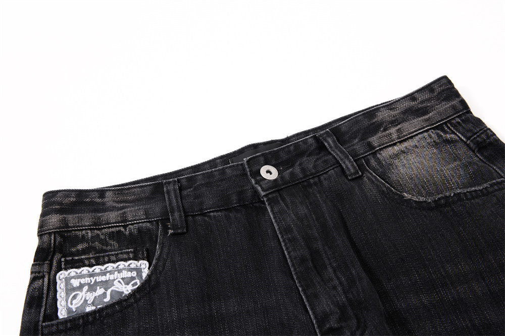 Wide-Leg Baggy Jeans – Vintage Washed Straight-Cut Denim