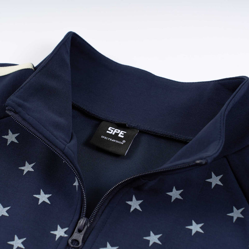 Chaqueta Deportiva con Estrellas – Cremallera Completa, Cuello Alto y Rayas Laterales