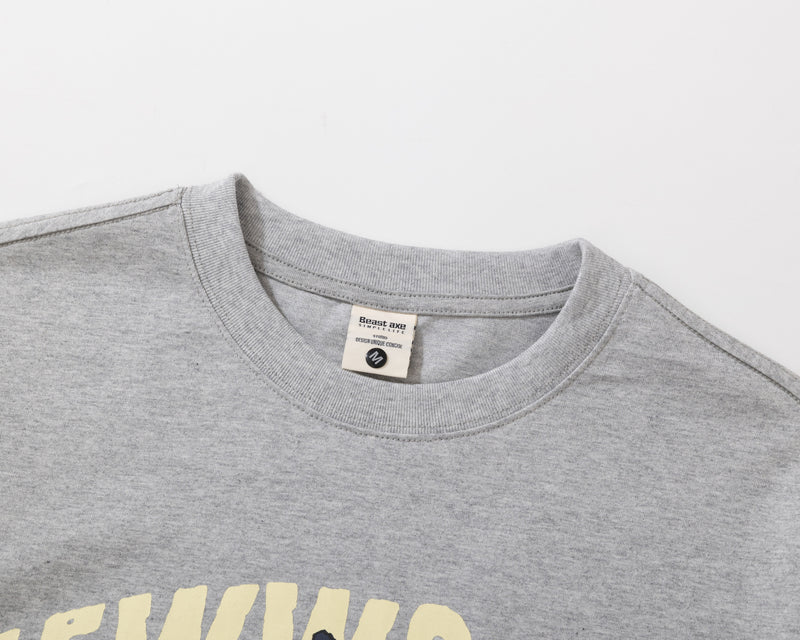 ニューワールド レトロ グラフィック長袖Tシャツ フェイクレイヤード ストライプスリーブ