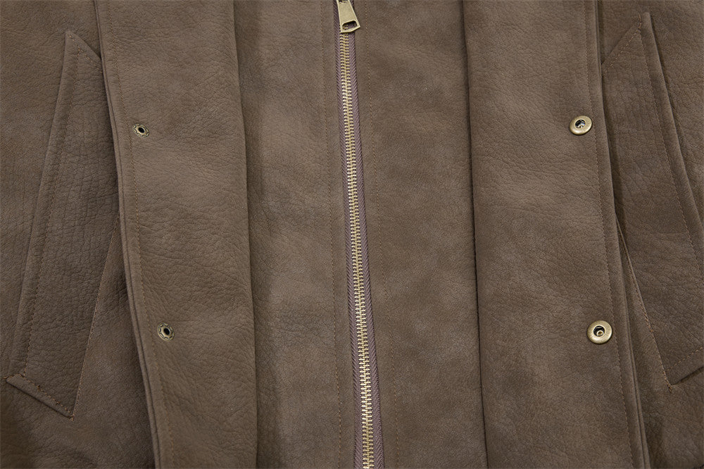 Vintage Leather Bomber Jacket – Men's Oversized PU Leather Baseball Jacket with